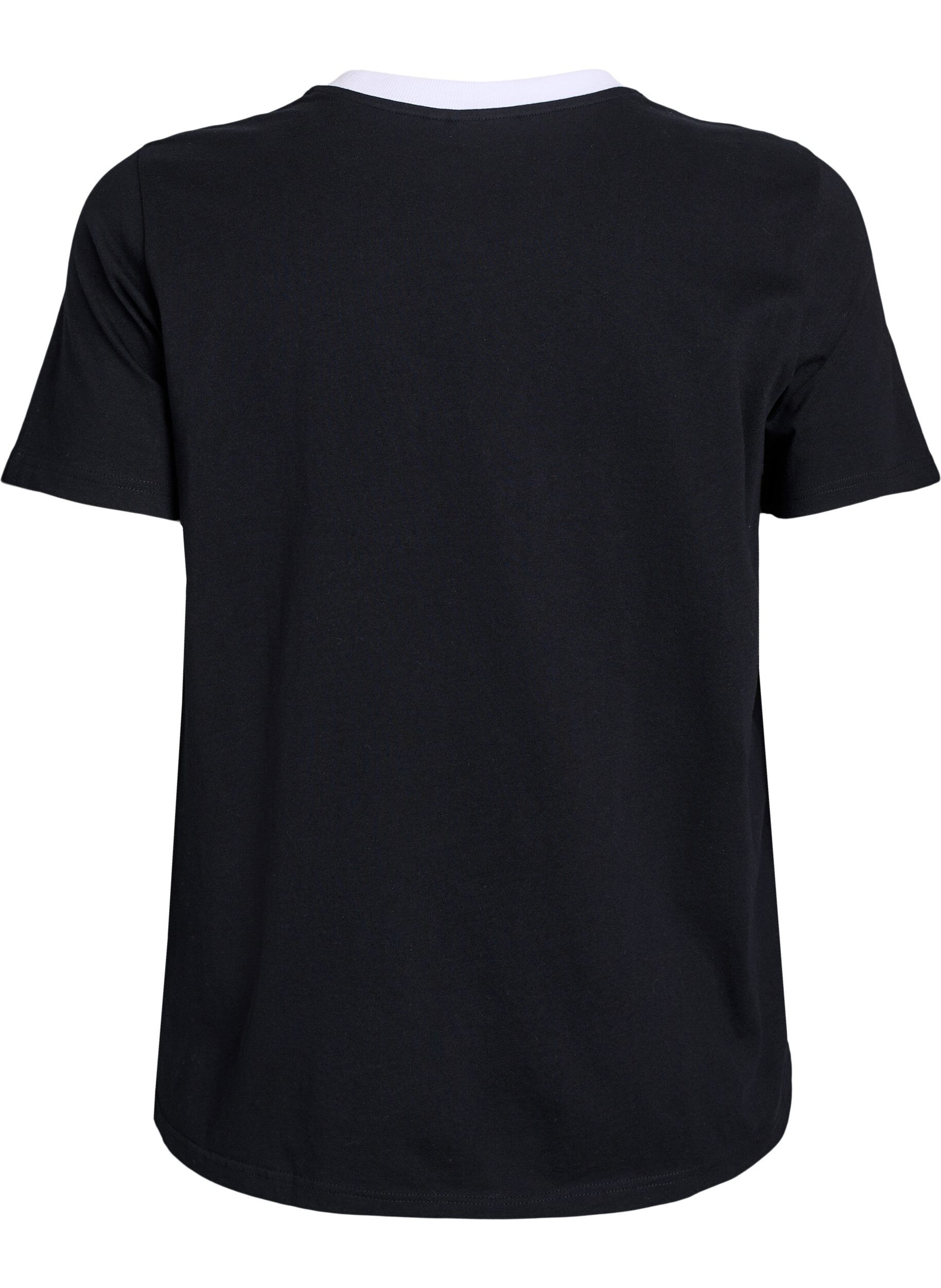 Zizzifashion T-shirt with text print and contrast trim, Black, Packshot image number 1