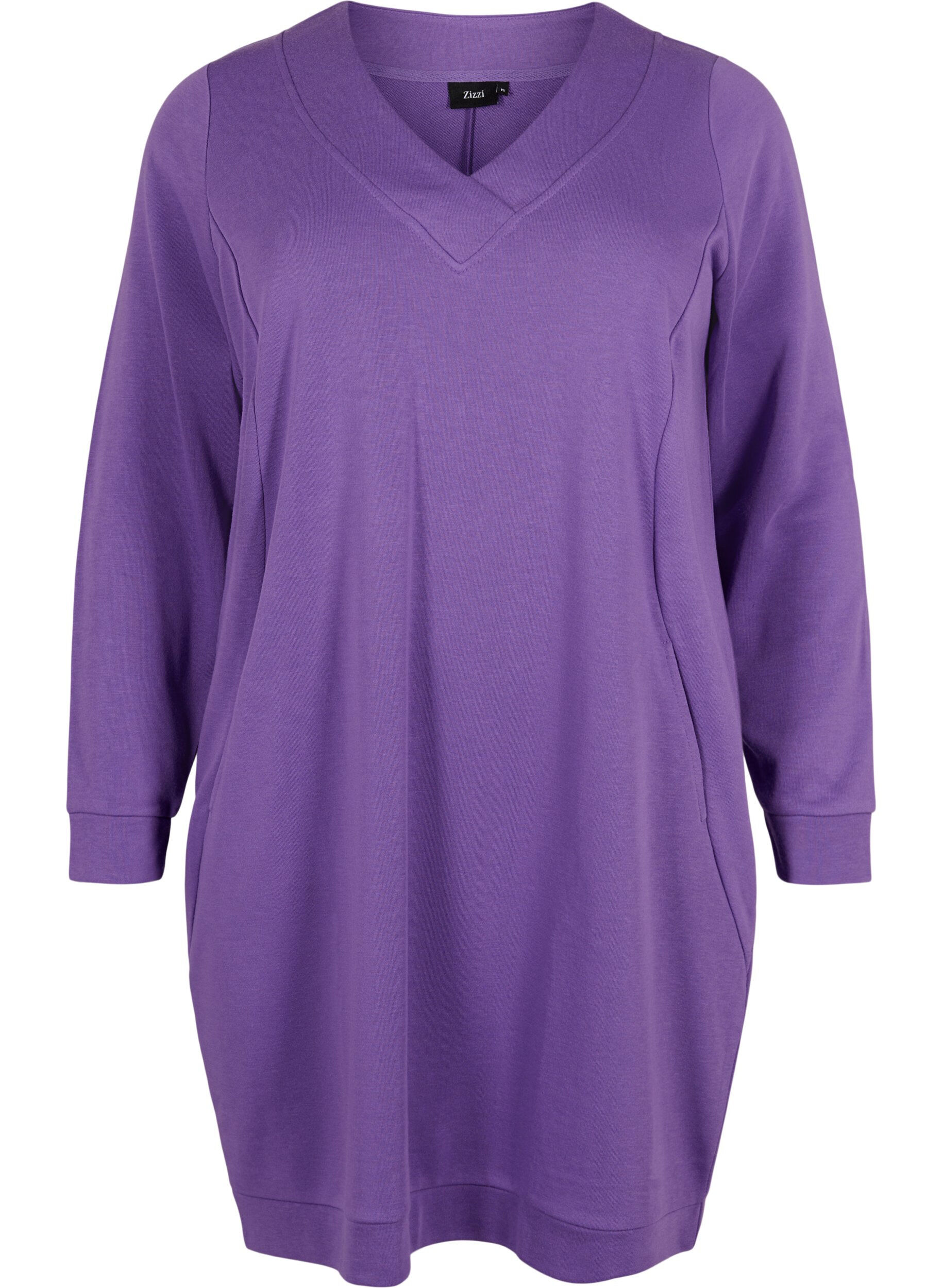 Zizzifashion Sweatshirt dress with v-neckline, Deep Lavender, Packshot image number 0