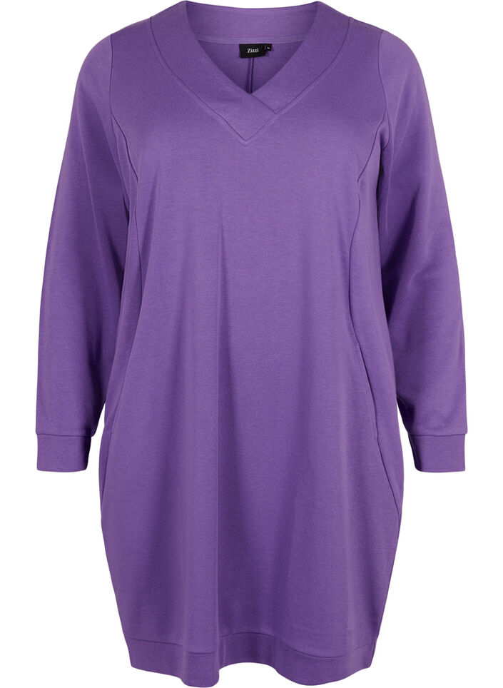 Sweatshirt dress with v-neckline, Deep Lavender, Packshot image number 0