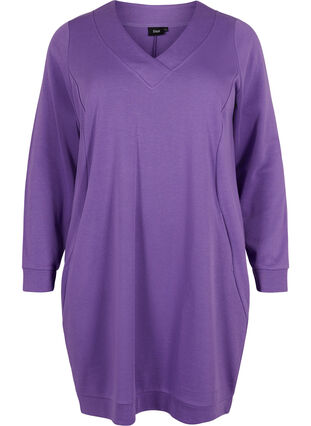 Sweatshirt dress with v-neckline, Deep Lavender, Packshot image number 0
