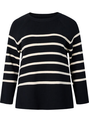 Striped Viscose Sweater, Black/Sandshell S., Packshot image number 0