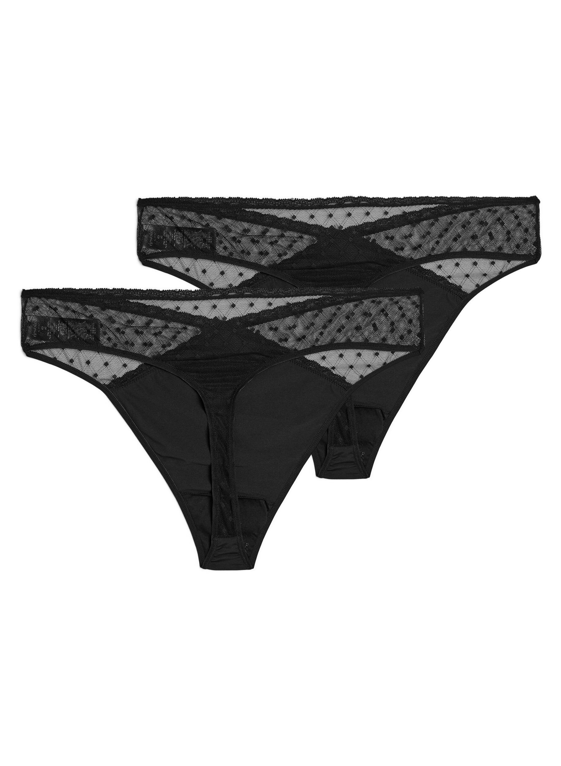 Zizzifashion 2-pack thong with mesh, Black, Packshot image number 1