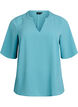 Short-sleeved blouse with V-neck, Green, Packshot image number 0