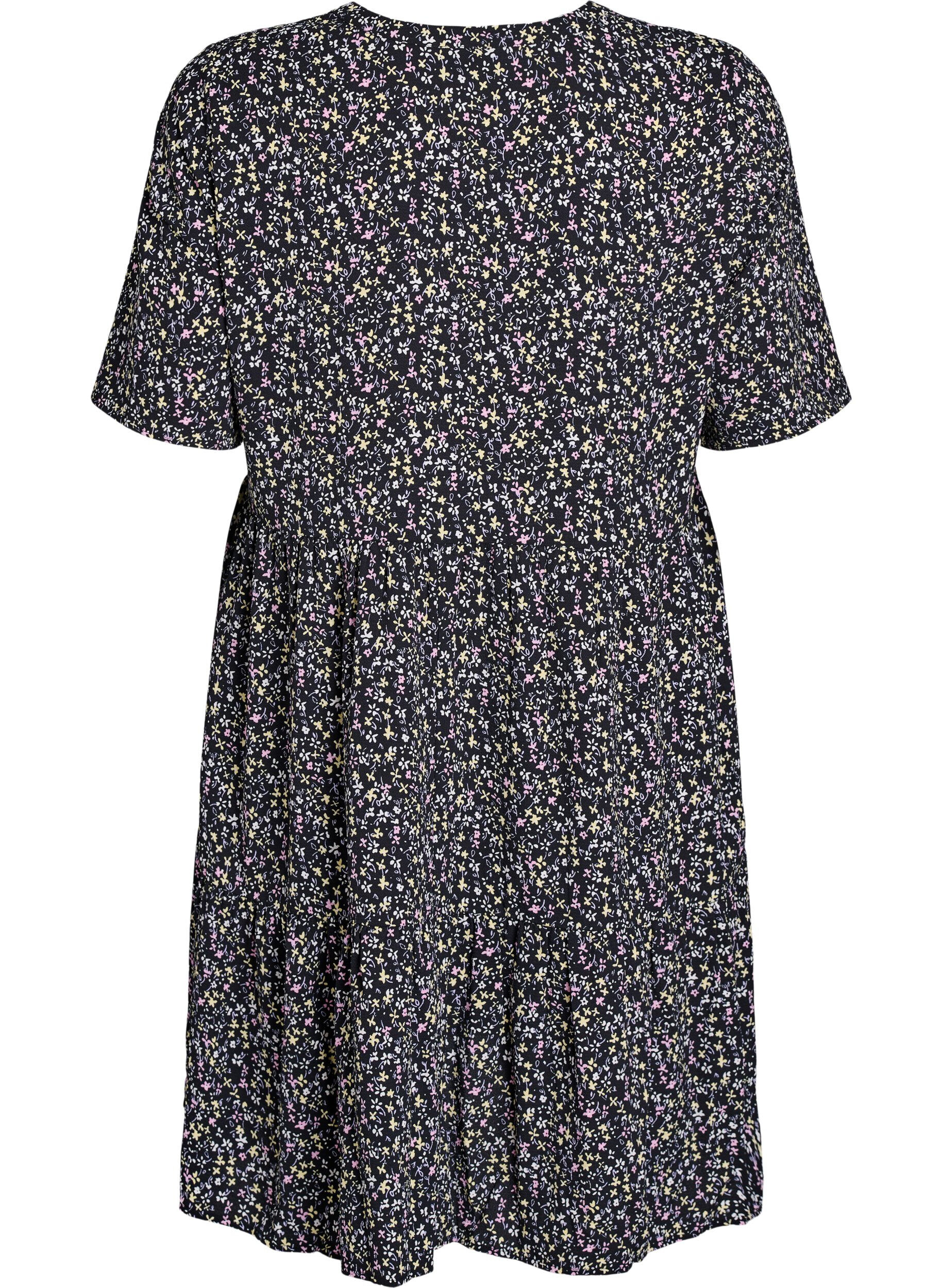 ZizzifashionShort sleeve dress with a-line and cutlines, Black, Packshot image number 1