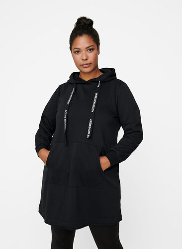 Long hooded sweatshirt, Black, Model image number 0
