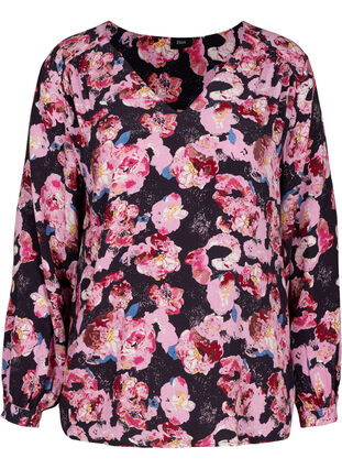 Floral viscose blouse, Night Sky AOP, Packshot image number 0