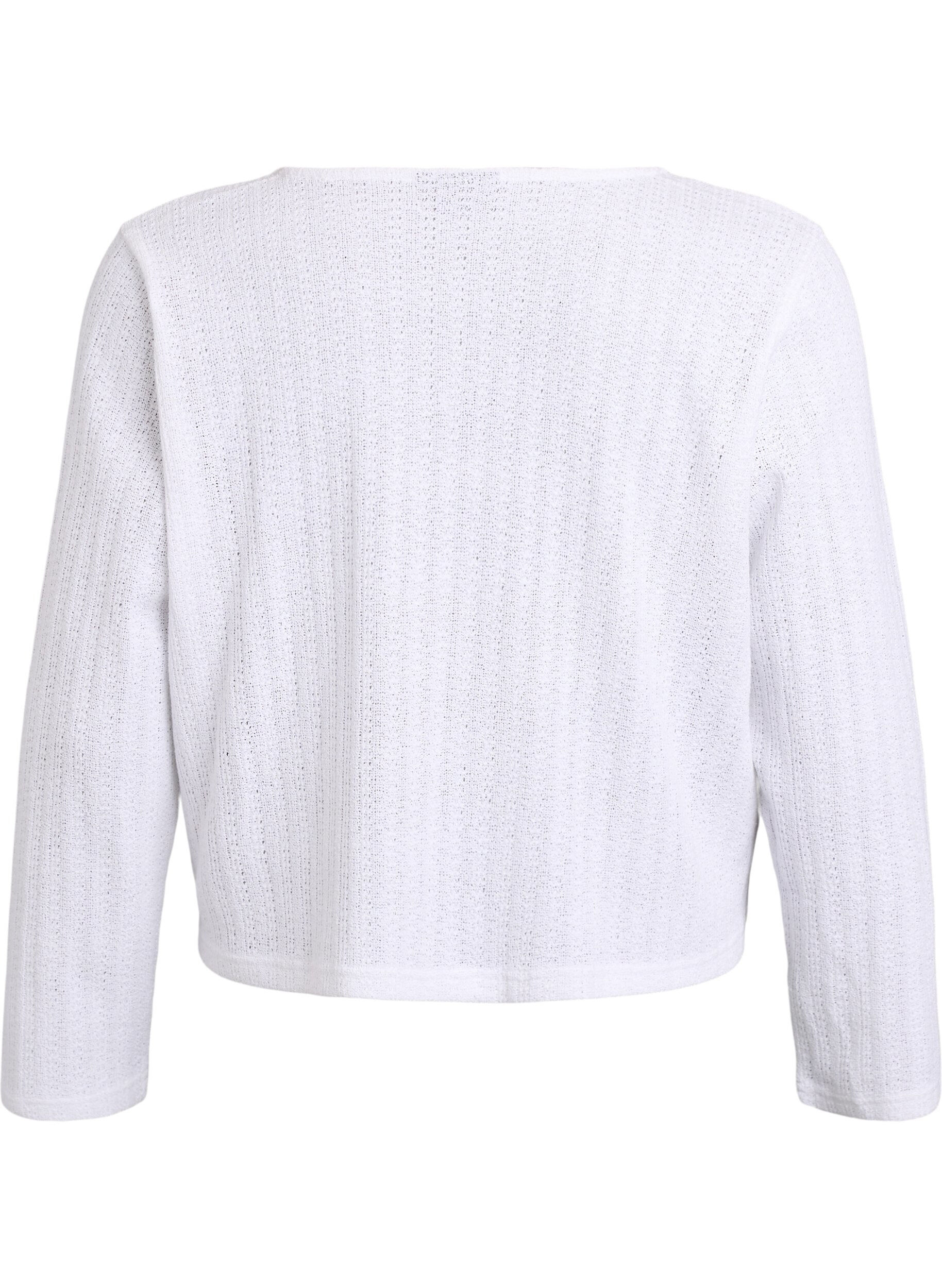 Zizzifashion Jersey cardigan with texture and tie front, White, Packshot image number 1