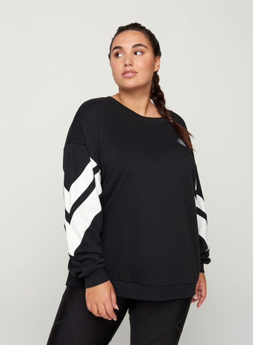 Sweatshirt with print details on the sleeves, Black, Model image number 0