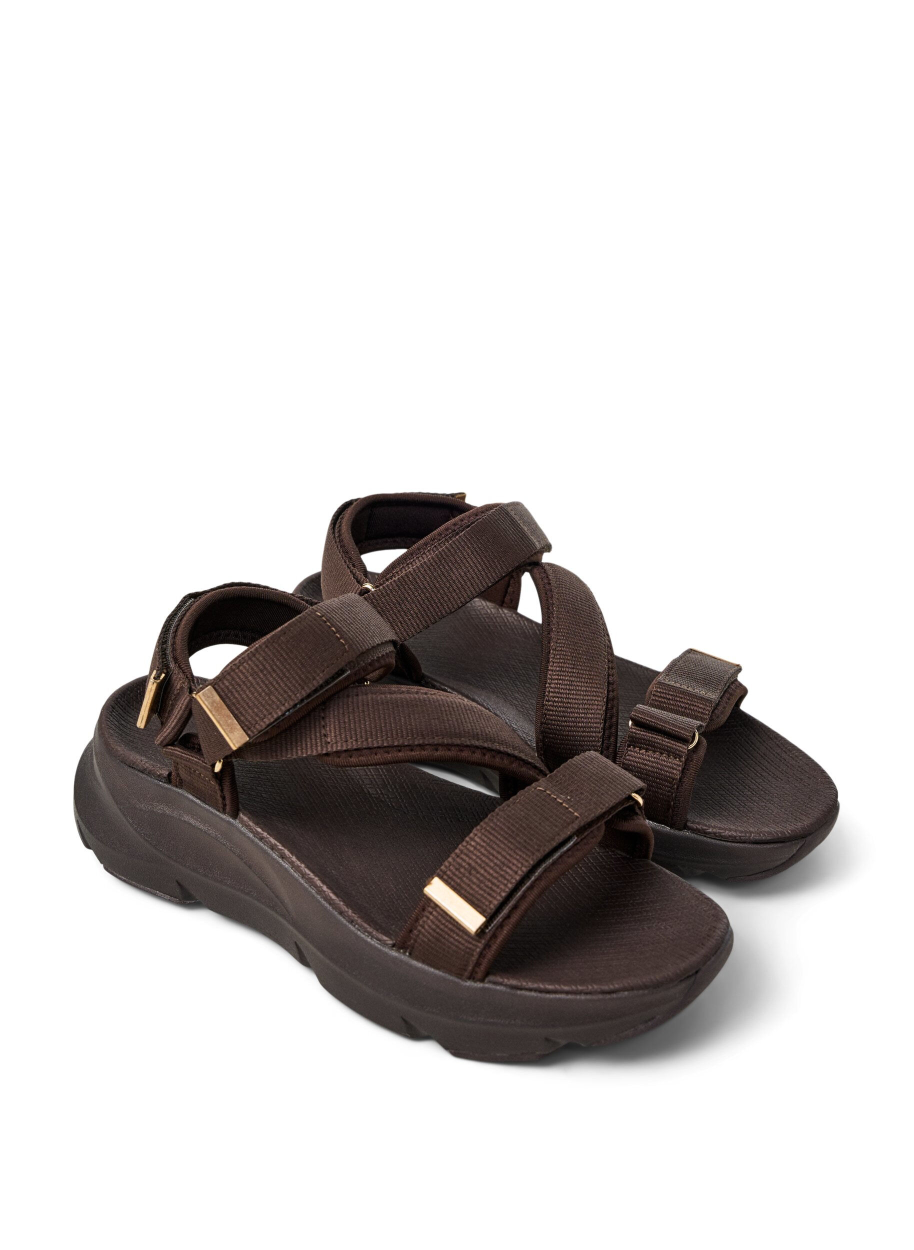 Zizzifashion Comfortable sandal with Velcro and arch support, Brown, Packshot image number 1