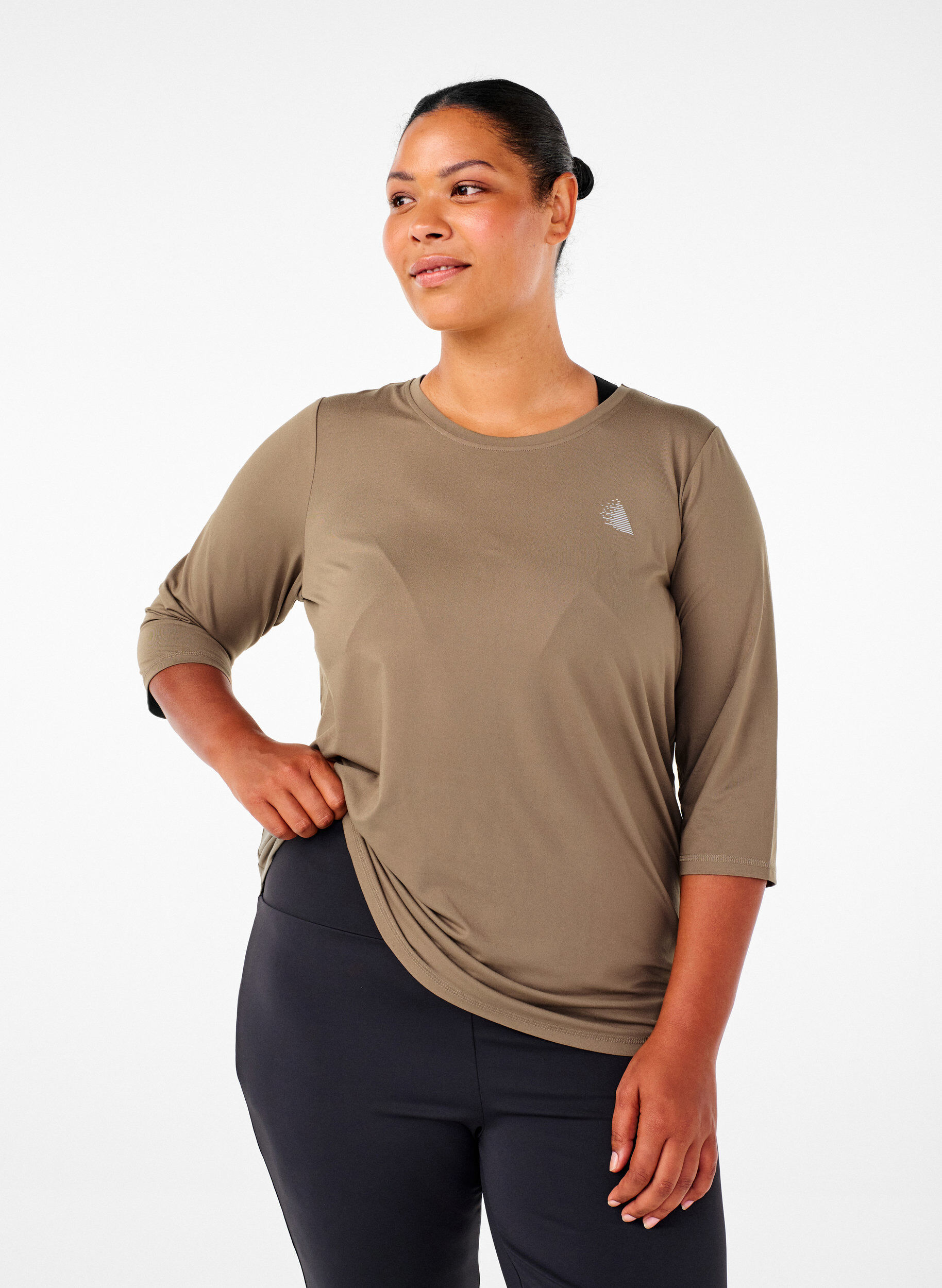 Zizzifashion Sports top with 3/4 sleeves, Beige, Model image number 0