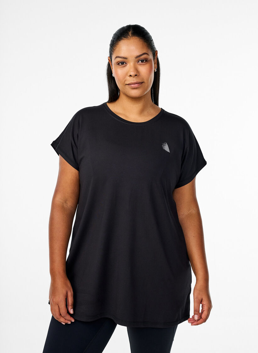 Long workout T-shirt, Black, Model image number 0