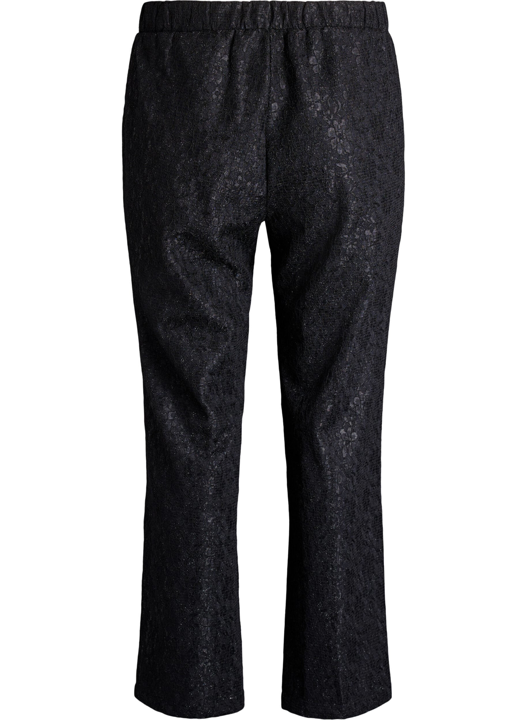Zizzifashion Trousers with a lace texture and glitter thread, Black, Packshot image number 1
