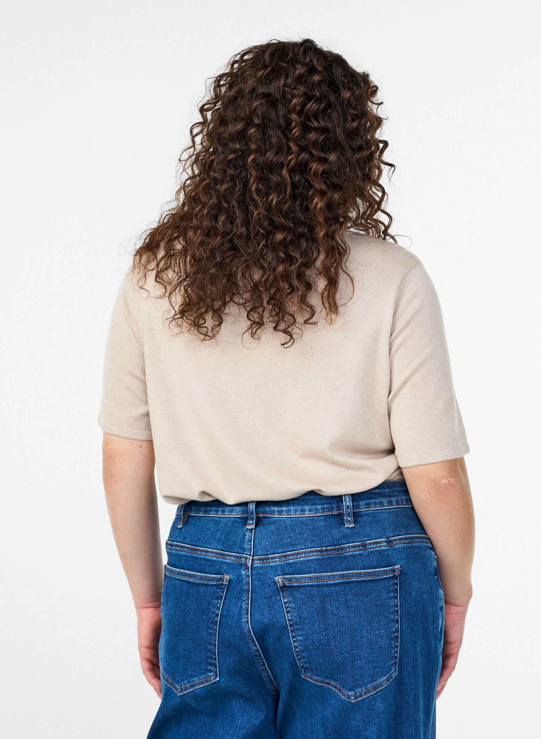 Zizzifashion Short-sleeved knit blouse in viscose, Beige, Model image number 2