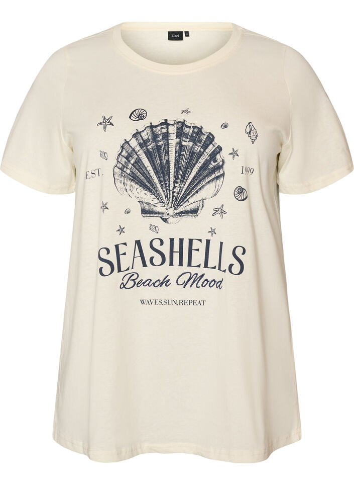 Cotton T-shirt with print, Vanilla, Packshot image number 0