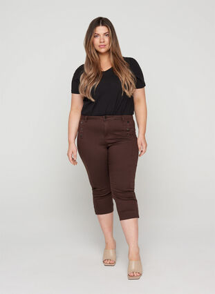Close-fitting capris with slits, Dark Brown, Model image number 0