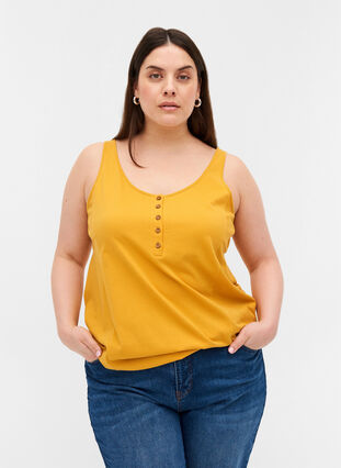 Top with a round neckline and buttons, Mineral Yellow, Model image number 0