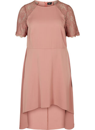 Midi dress with short lace sleeves, ROSE BROWN, Packshot image number 0