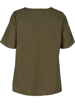 Short-sleeved blouse in cotton, Ivy Green, Packshot image number 1