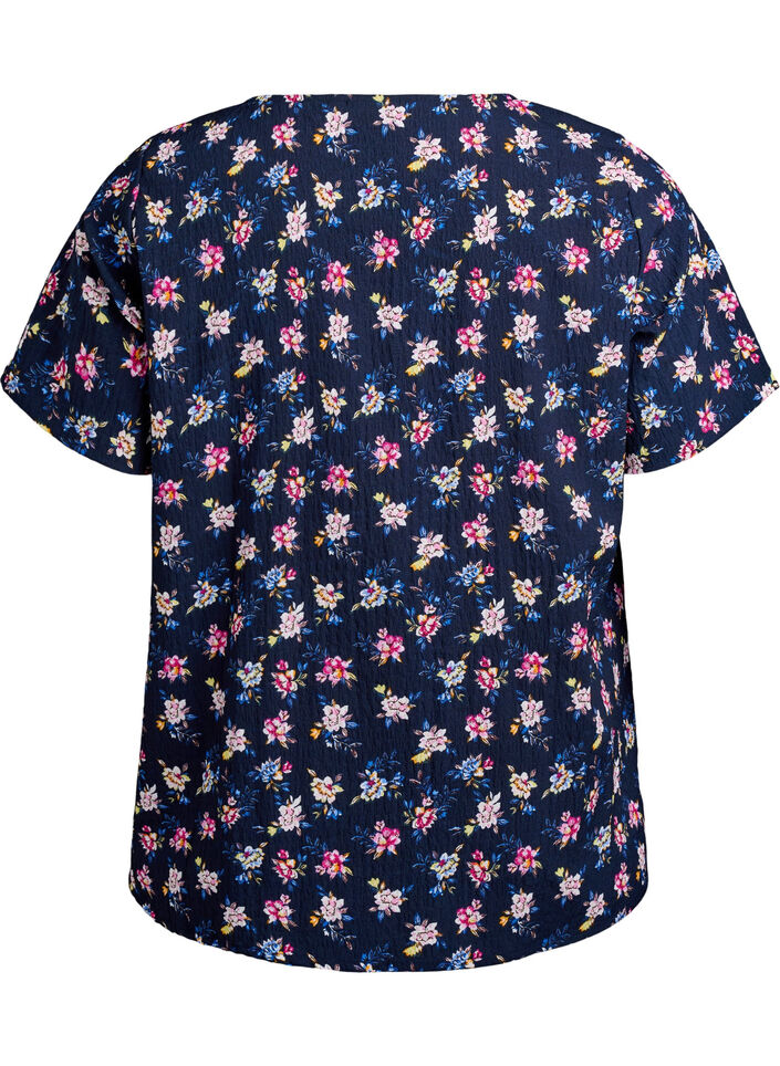 FLASH - Short-sleeved blouse with texture, Blue, Packshot image number 1