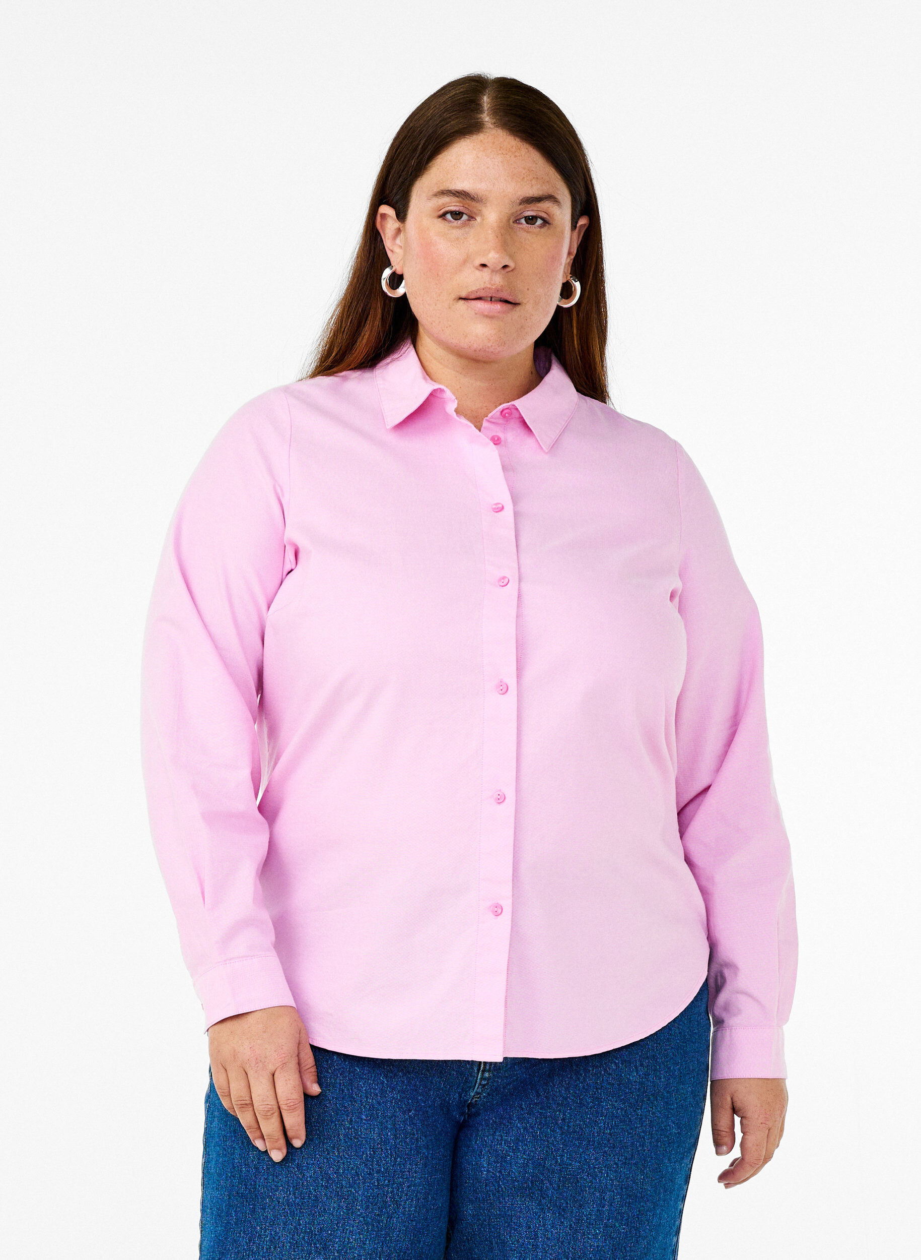 Long-sleeved cotton shirt, Pink, Model