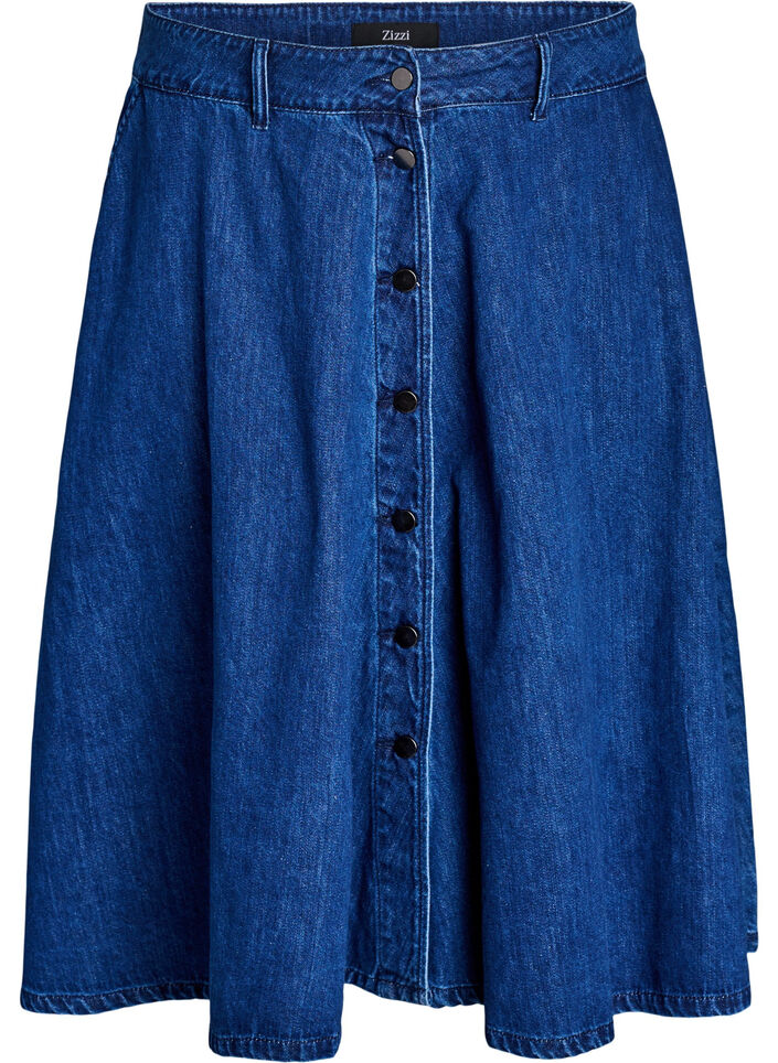 A-line denim skirt with button fastening, Blue, Packshot image number 0