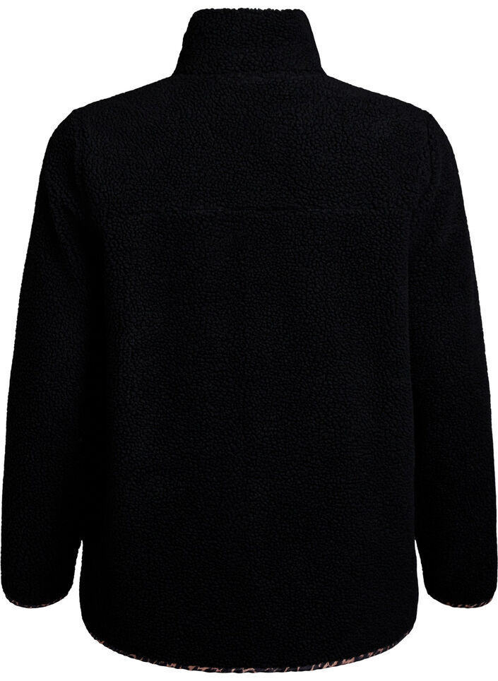 Teddy fleece jacket with leopard details, Black, Packshot image number 1