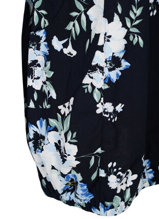 Short-sleeved, printed cotton dress, Black Blue Flowers, Packshot image number 3