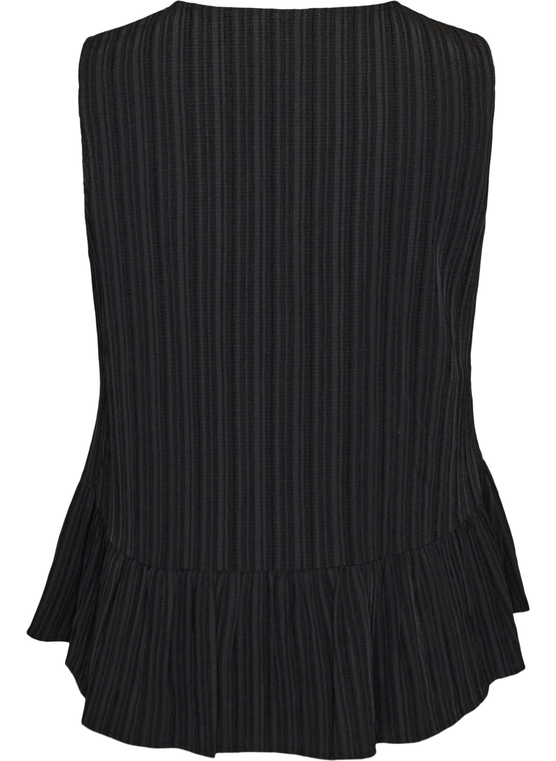 Zizzifashion Sleeveless blouse with texture and a tie fastening, Black, Packshot image number 1