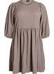 Short dress with texture and 3/4 sleeves, Beige, Packshot image number 0