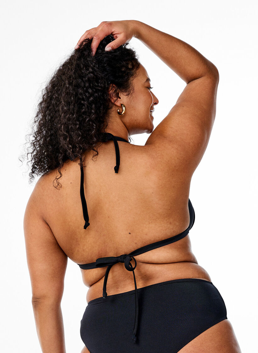 Solid coloured triangle bikini top, Black, Model image number 1