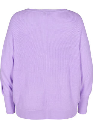 Knitted blouse with long sleeves and ribbed trim, Purple Rose, Packshot image number 1