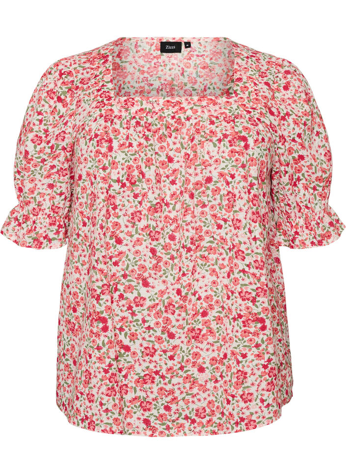 Cotton blouse with a square neckline, Red, Packshot image number 0