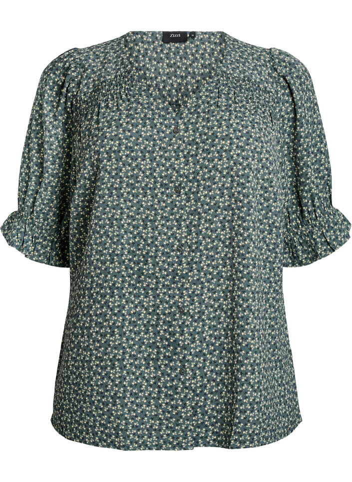 Shirt blouse with 1/2 sleeves, Green, Packshot image number 0