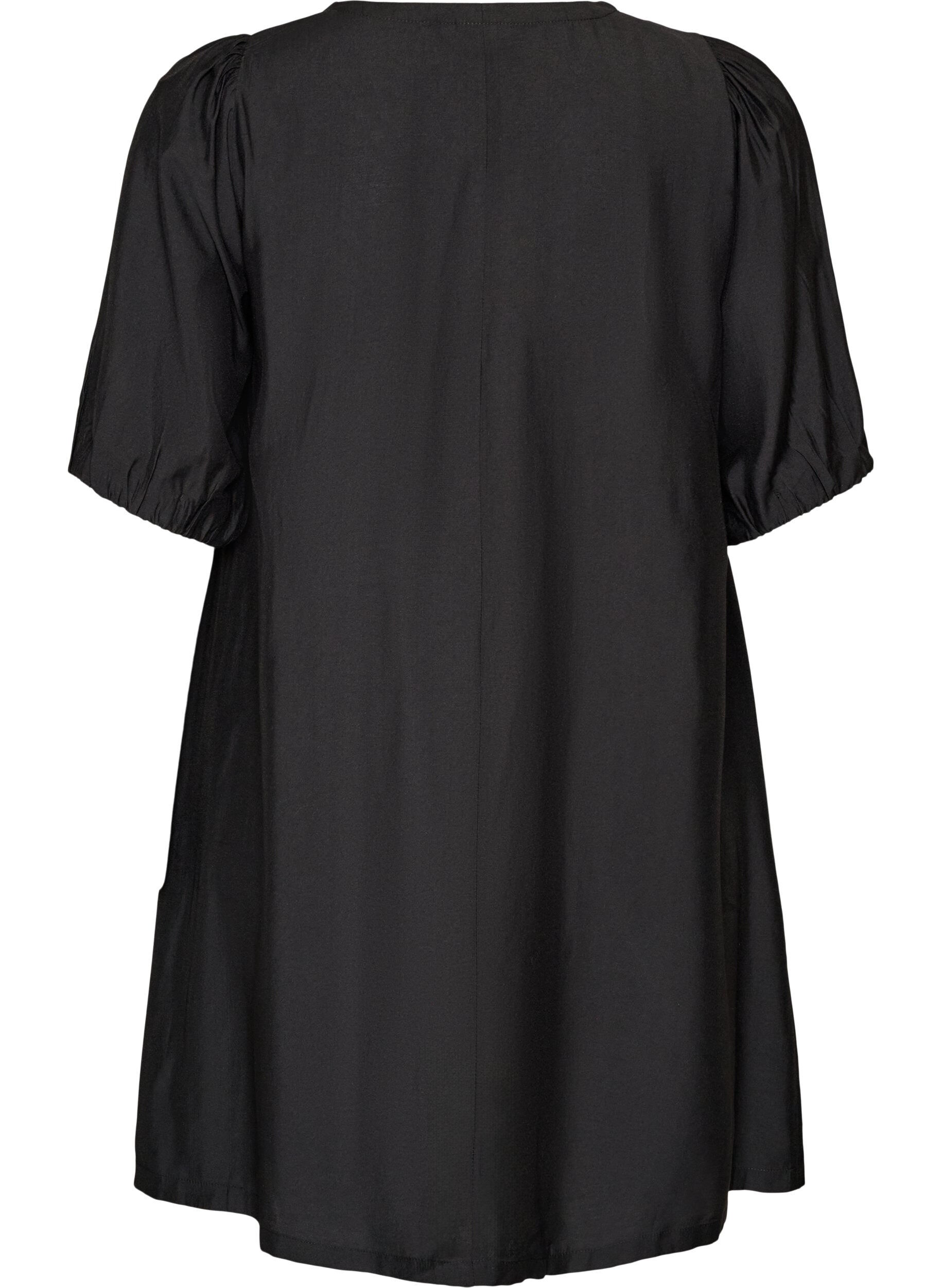 ZizzifashionShort A-line dress with V-neck, Black, Packshot image number 1
