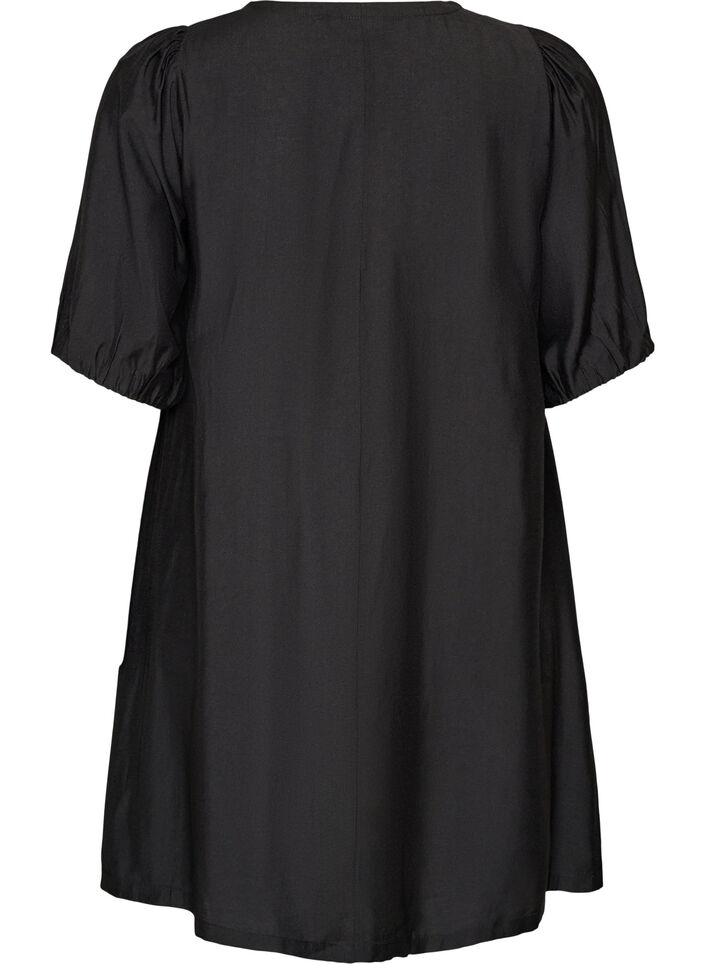 Short A-line dress with V-neck, Black, Packshot image number 1
