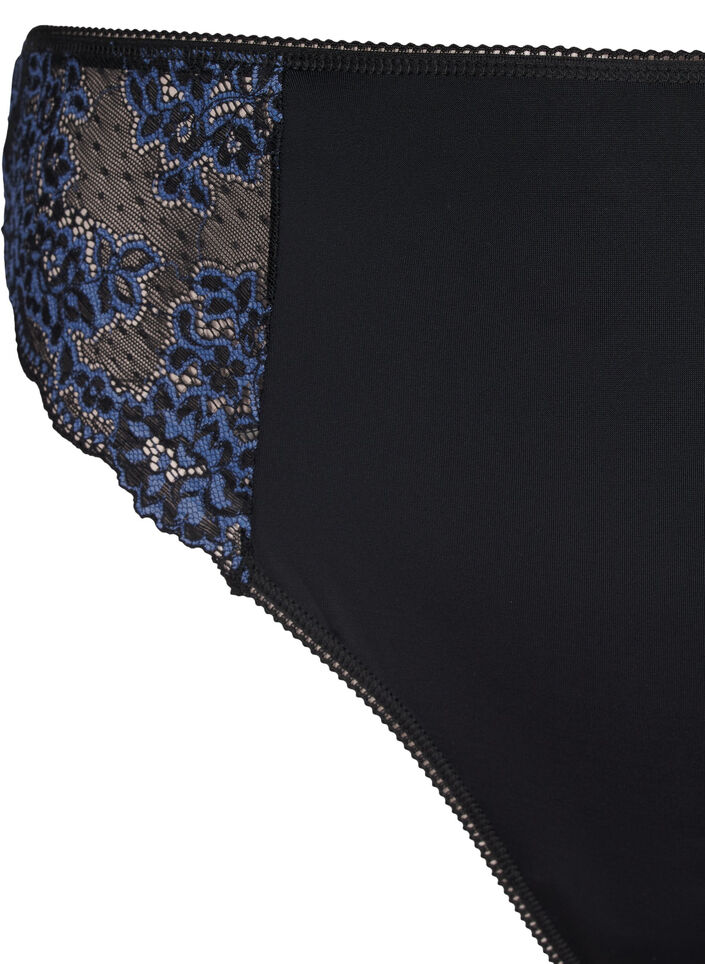 Microfibre G-string with lace, Black w Blue, Packshot image number 2