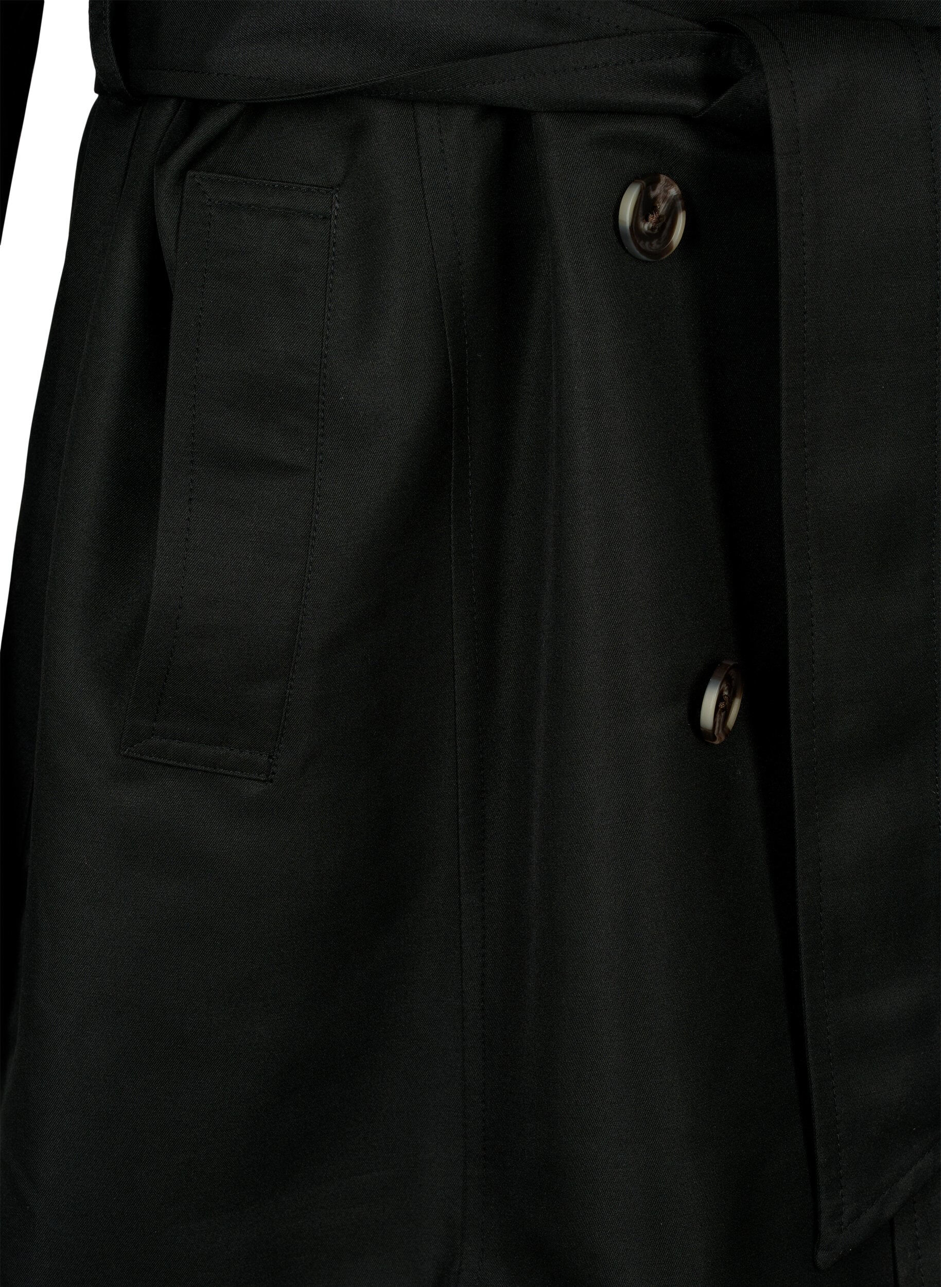 Zizzifashion Short trench coat with belt, Black, Packshot image number 3