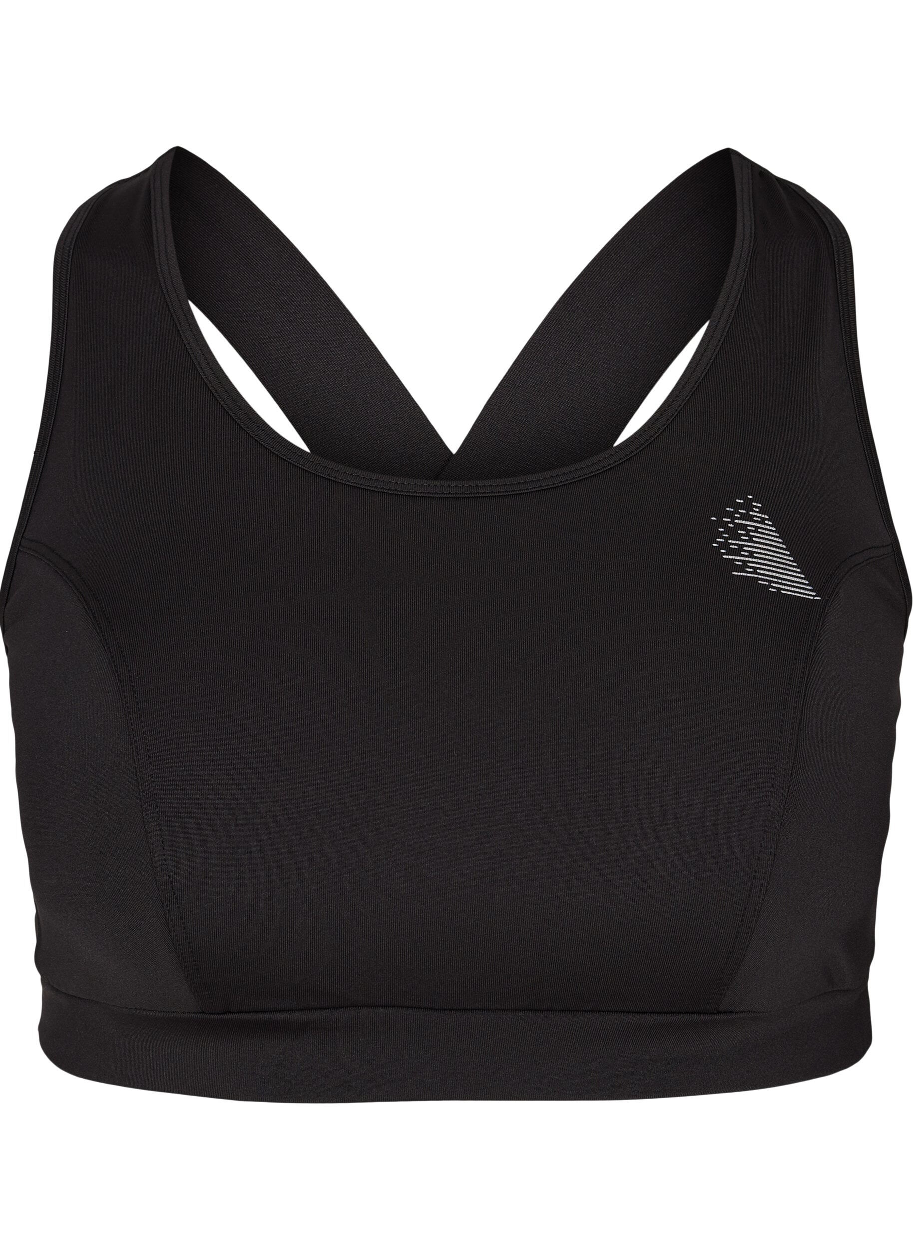 Zizzifashion Solid colour cross back sports bra, Black, Packshot image number 0