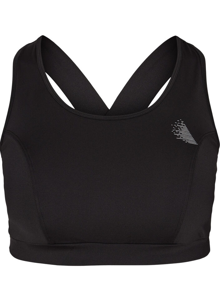 Solid colour cross back sports bra, Black, Packshot image number 0