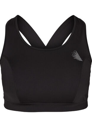 Solid colour cross back sports bra, Black, Packshot image number 0