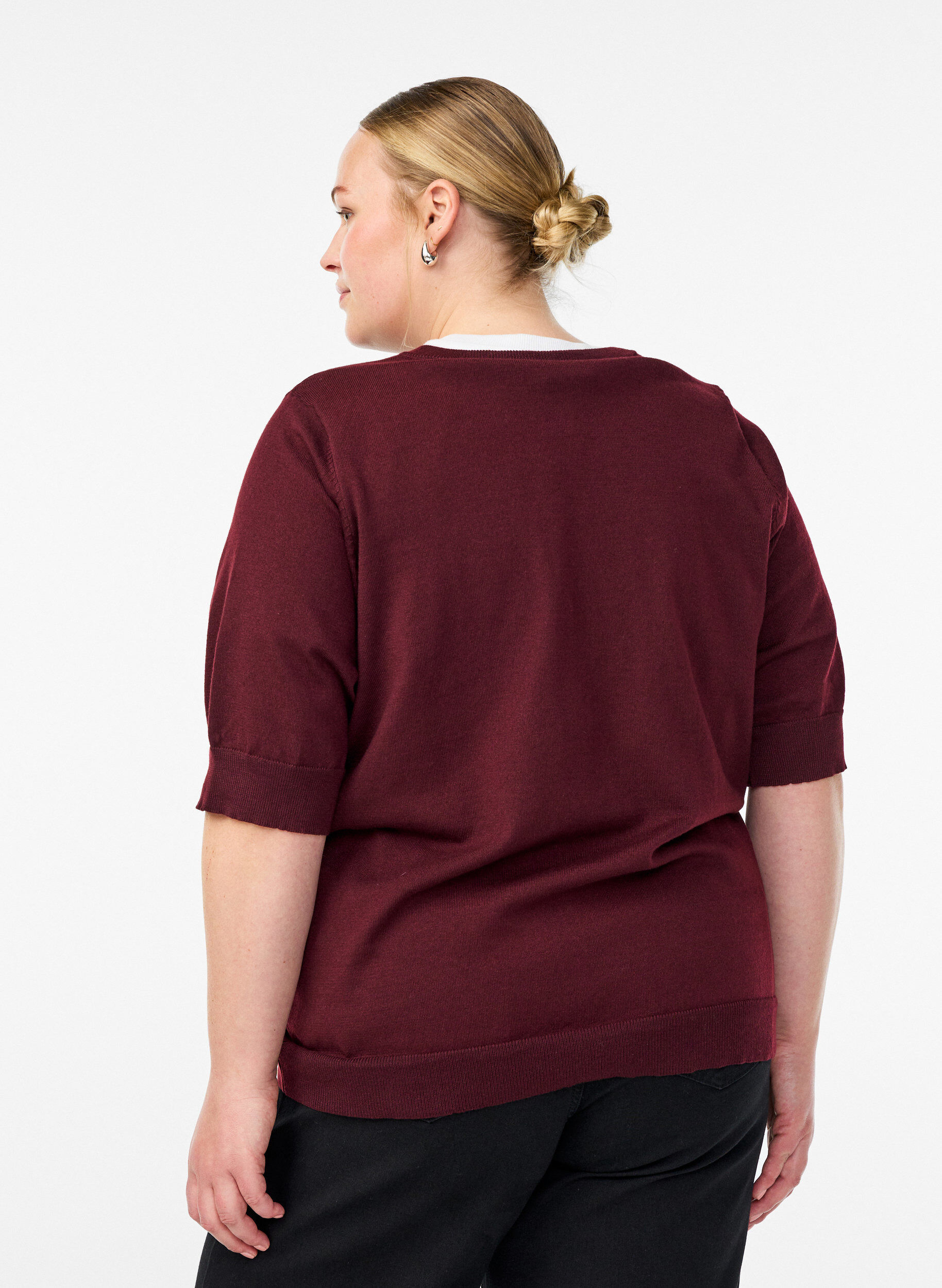 ZizzifashionFine-knit blouse with short sleeves, Red, Model image number 2