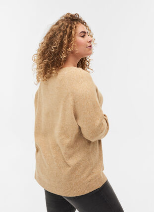 Mottled knitted blouse with a round neck, Wood Thrush Mel., Model image number 1