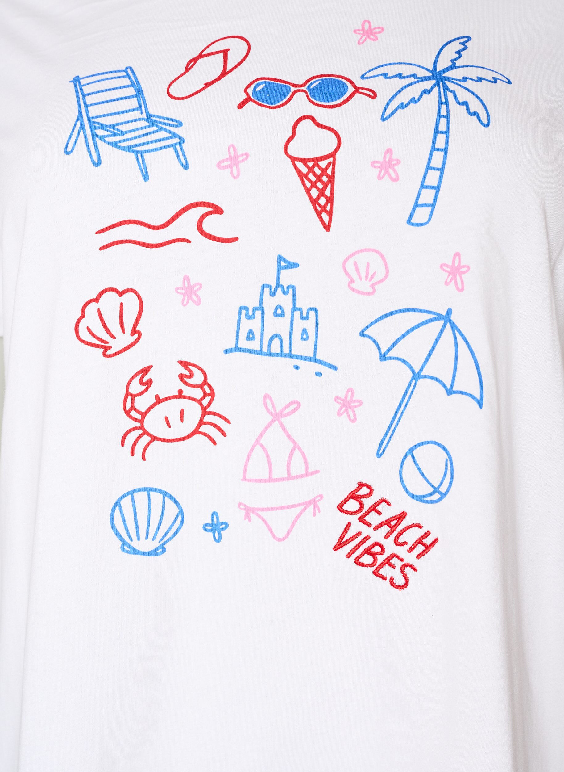 Zizzifashion Organic cotton T-shirt with beach print, White, Packshot image number 2