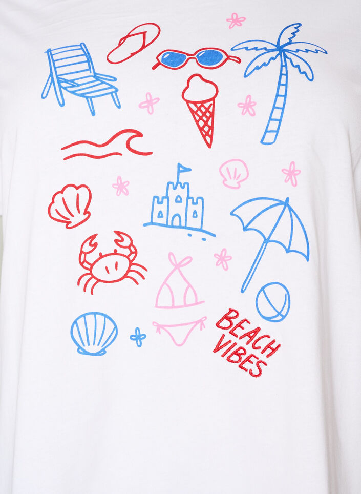 Organic cotton T-shirt with beach print, White, Packshot image number 2