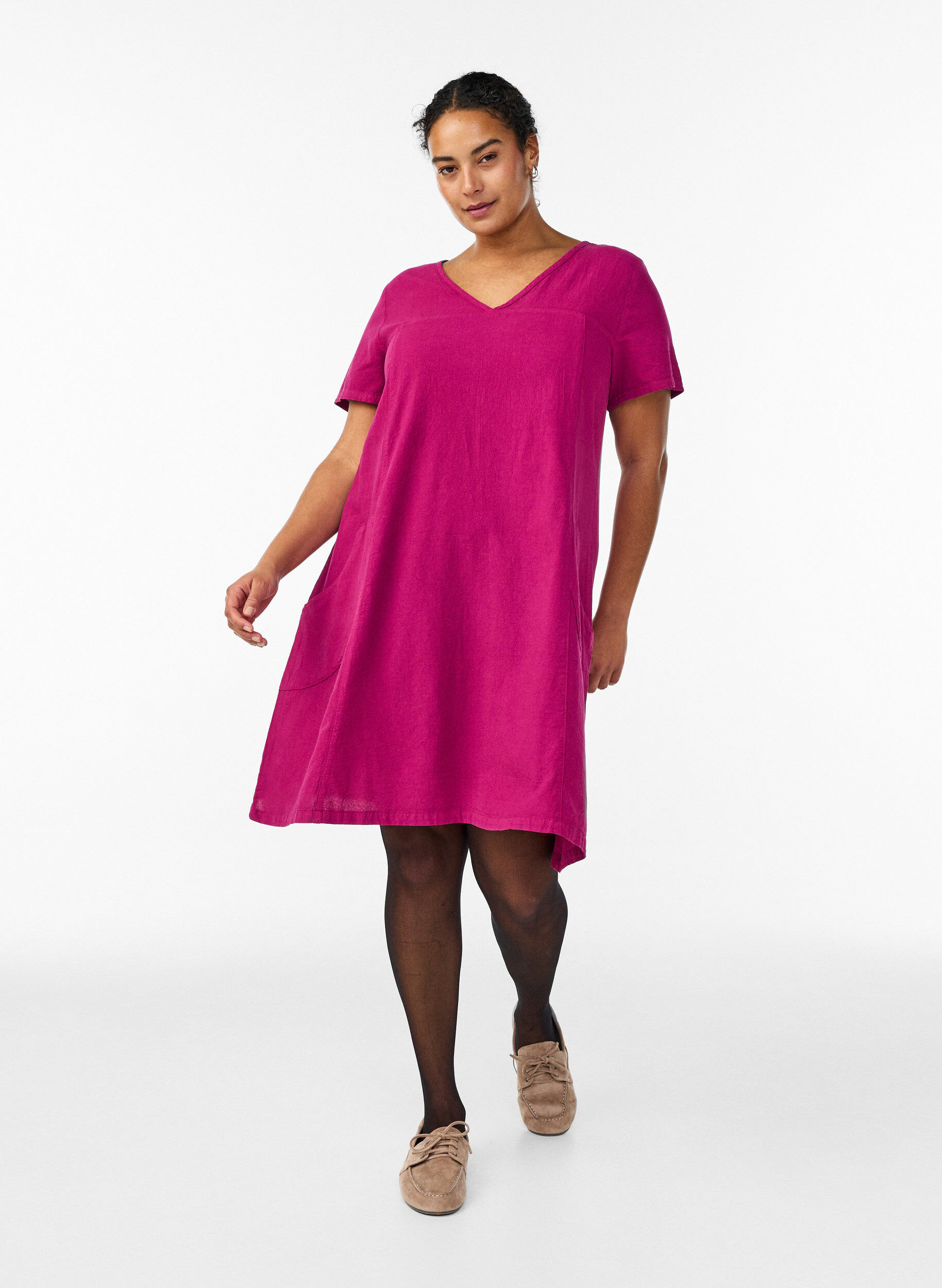 ZizzifashionShort-sleeved cotton dress, Red, Model image number 1