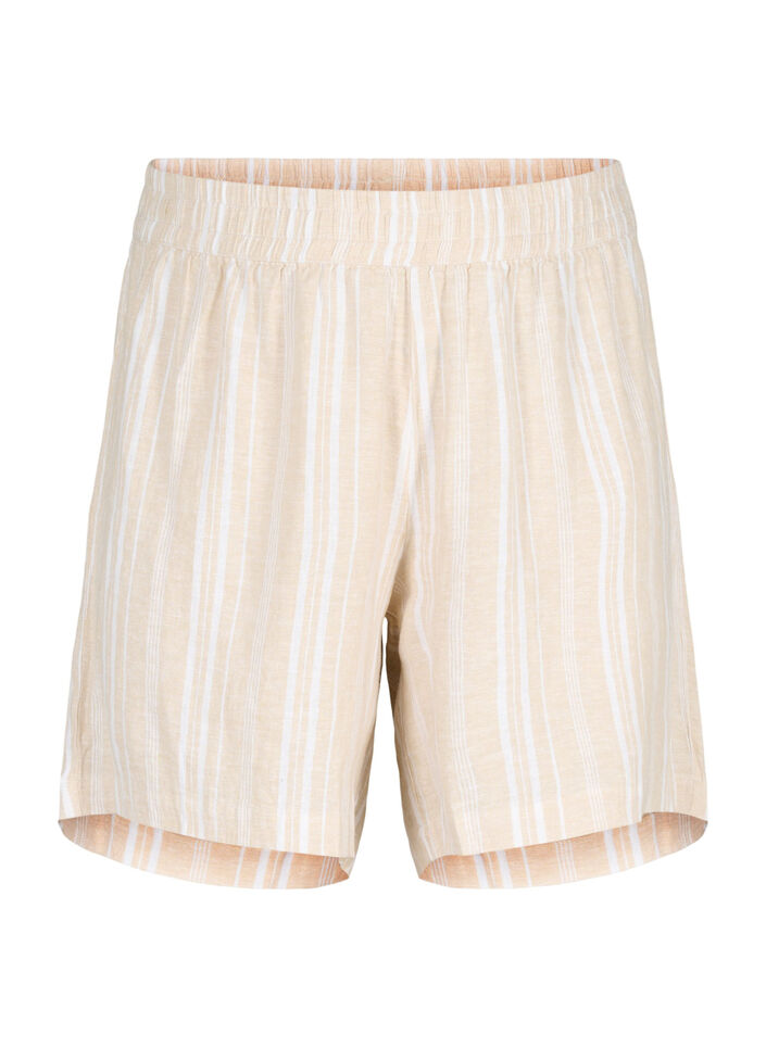 Striped shorts in a linen-viscose blend, Beige, Packshot image number 0