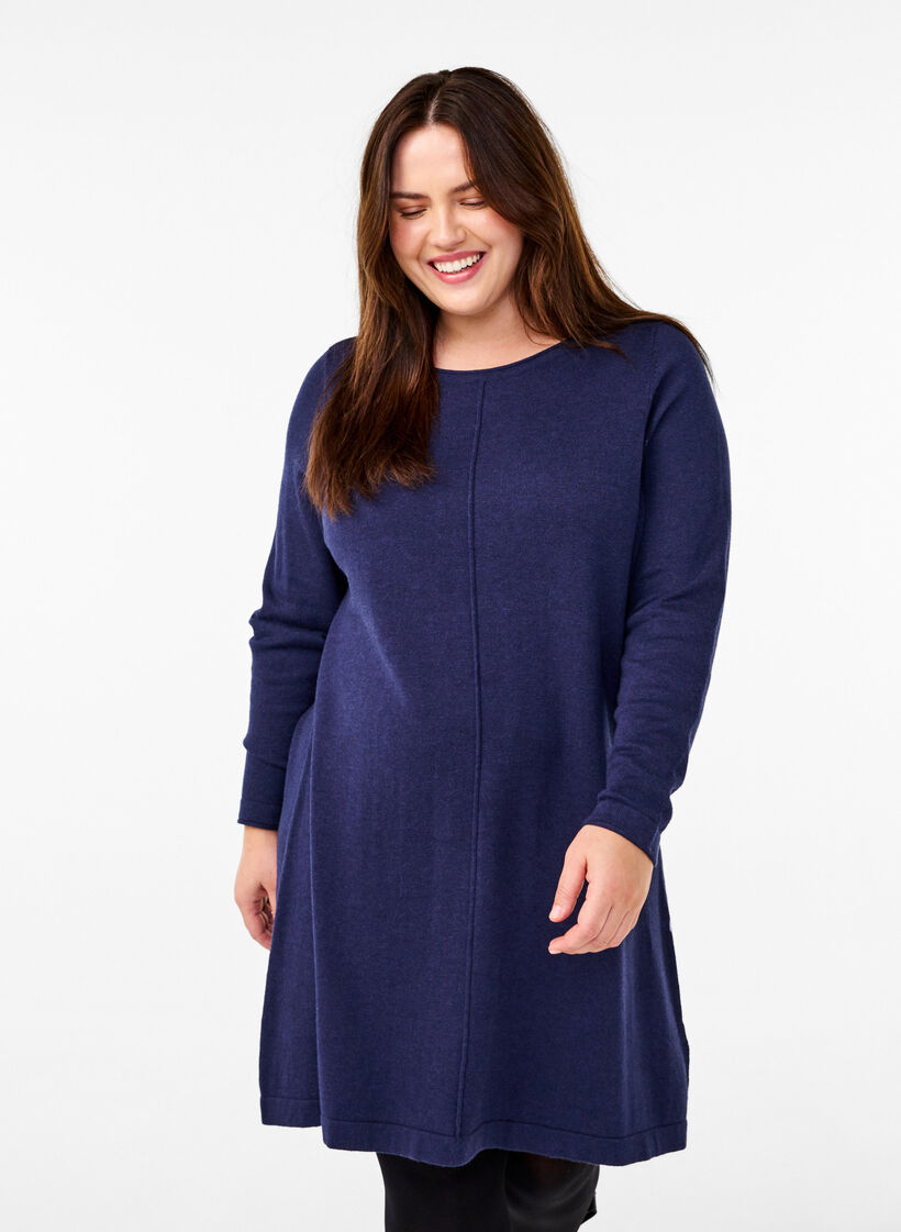 Knitted dress in cotton-viscose blend, Blue, Model image number 0