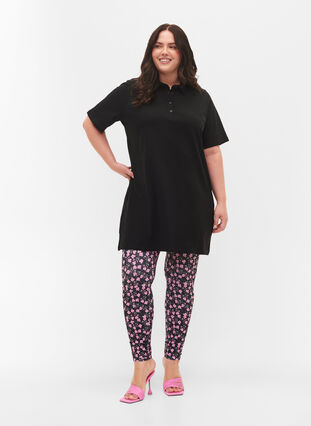Cotton tunic with collar and short sleeves, Black, Model image number 2