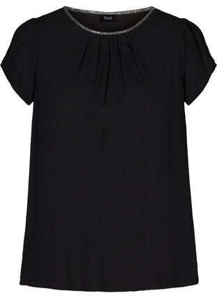 Plain, short-sleeved blouse, Black, Packshot image number 0
