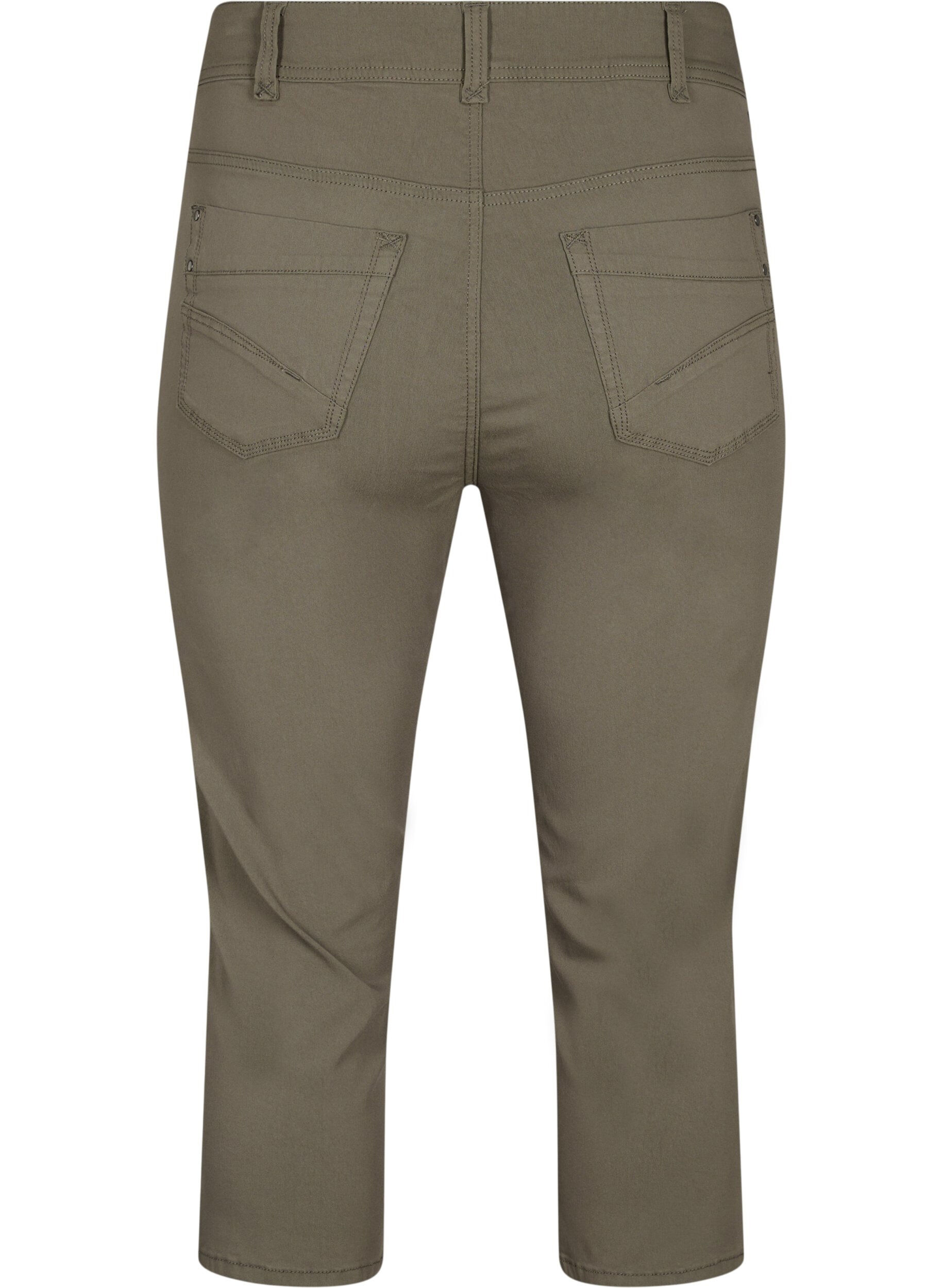 Zizzifashion Close-fitting capri trousers in viscose mix, Dusty Olive, Packshot image number 1